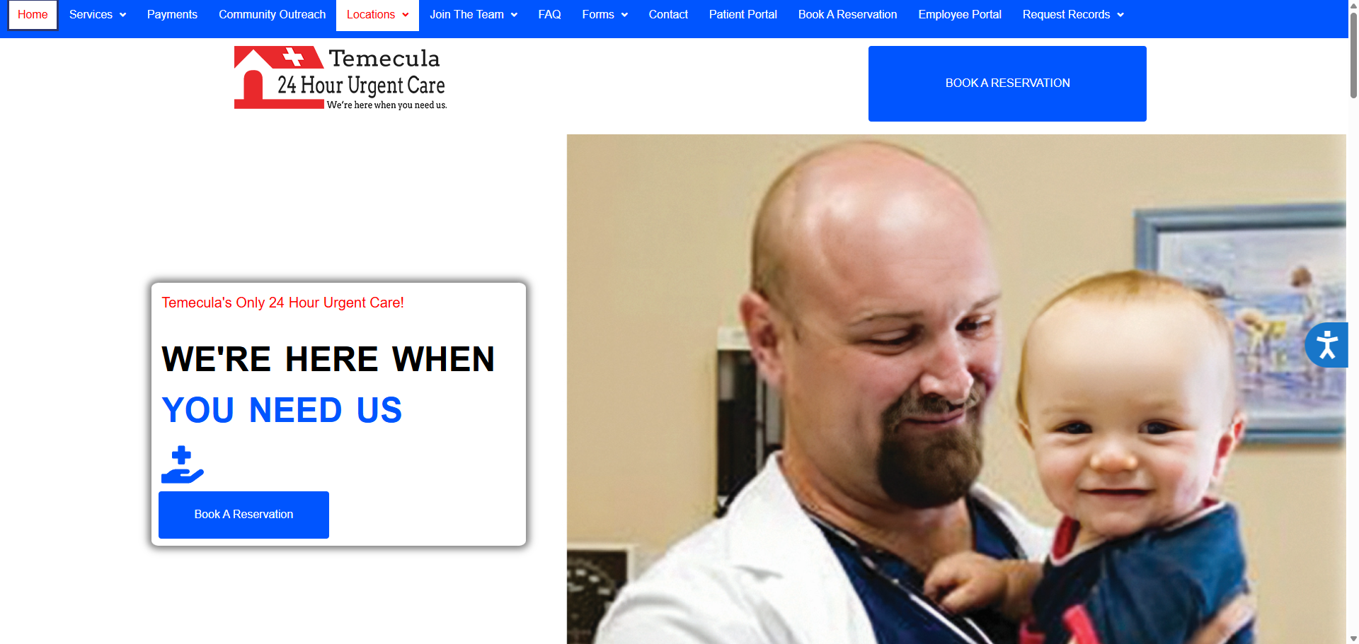 Doctor holding smiling baby in a medical setting, representing Temecula 24 Hour Urgent Care services.